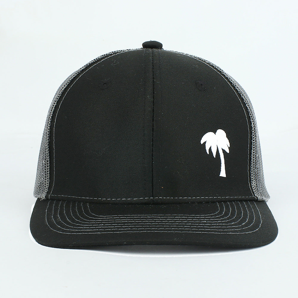 Wholesale Embroidered Coconut Flat Brim Hat Cotton Baseball Cap Hip Hop Mesh Cap ACC-HT-RongZhao017