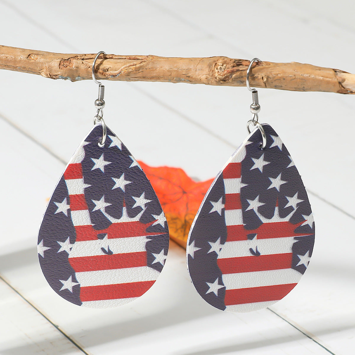 Wholesale American flag  Independence Day PU leather earrings