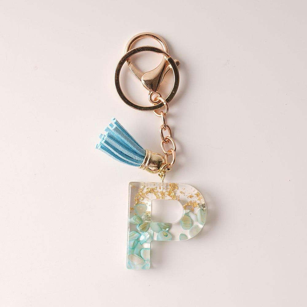 Wholesale Blue Gold Tassel 26 English Letters Gold Keychains