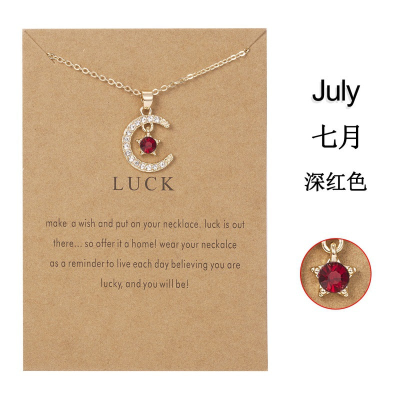 Wholesale  birthstone month necklace  December Star pendant paper card necklace