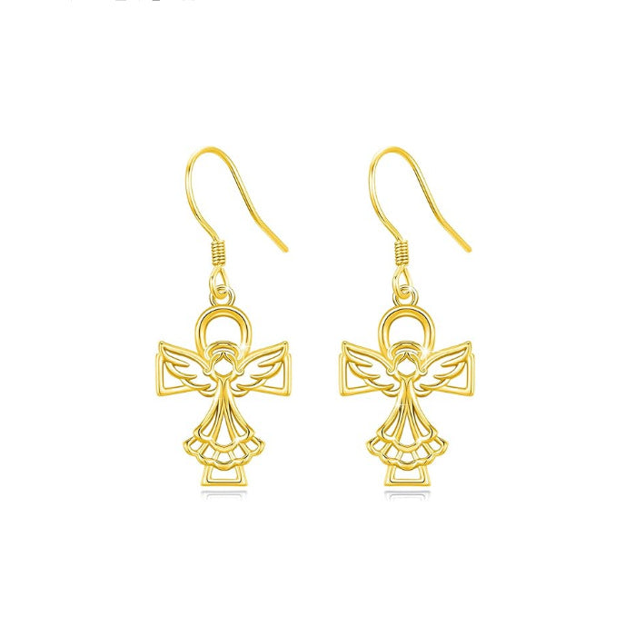 Wholesale  creative angel wings earrings  cute cross angel alloy earrings