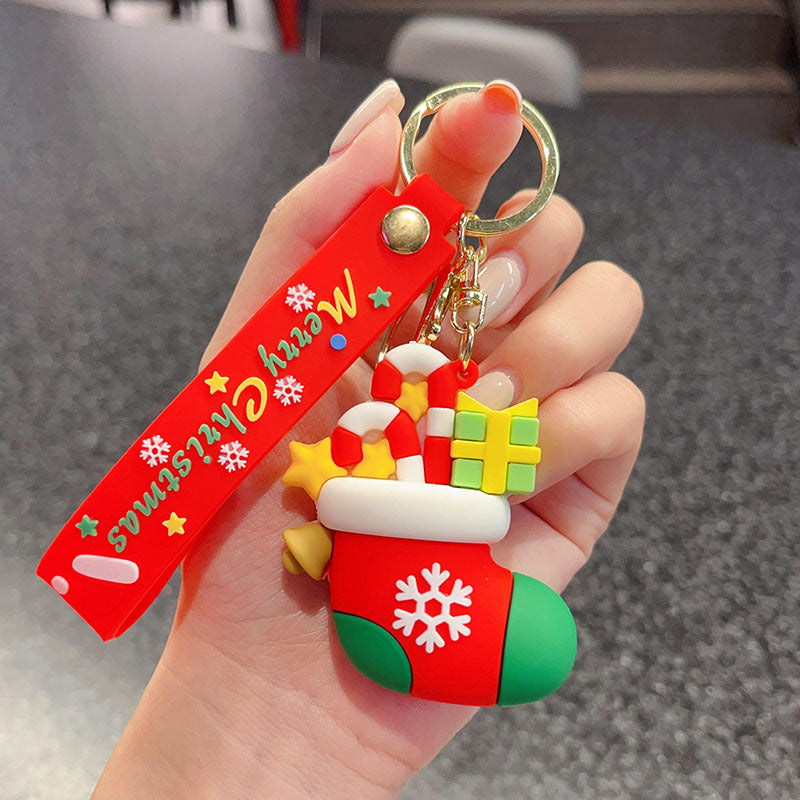 Wholesale Christmas  Keychain Cute Tree Elk Sock Pendant Car Key Accessory Gift For Men Women Boutique Resale