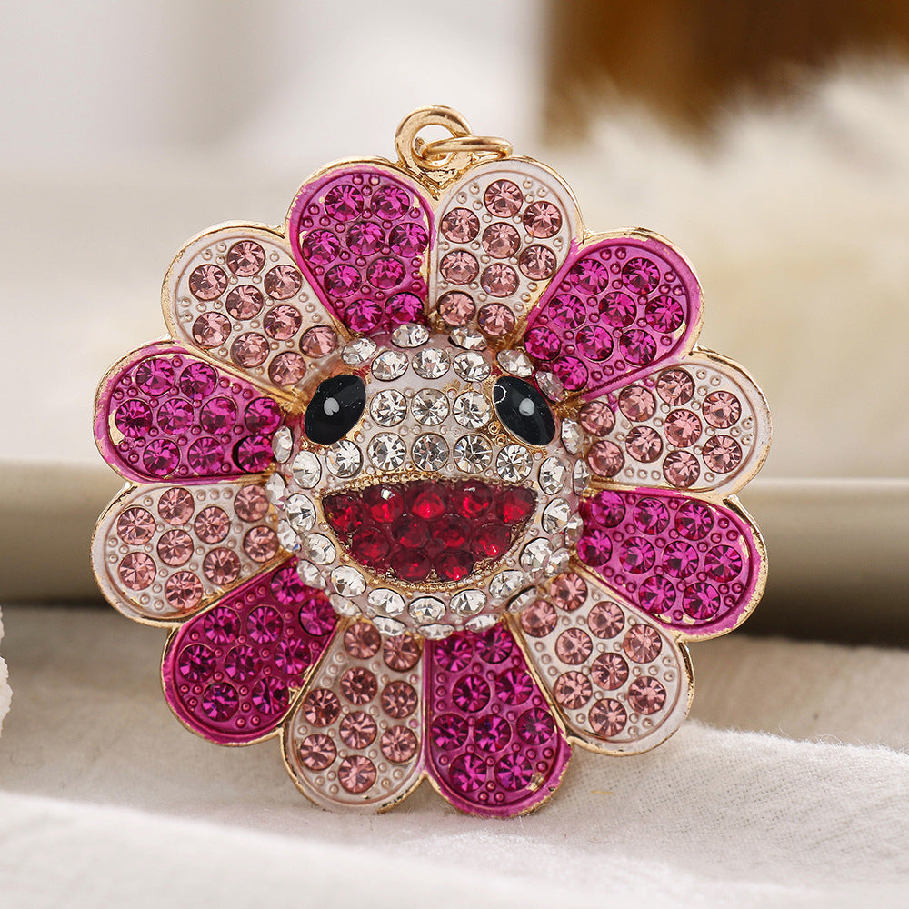 Wholesale Cartoon Colored Rhinestone Smiley Sunflower Alloy Keychain ACC-KC-ChaoK001