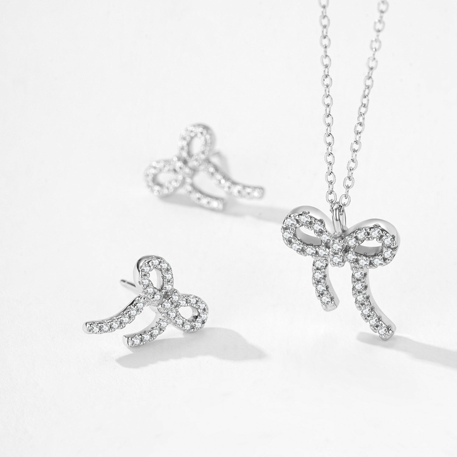 Wholesale S925 Sterling Silver Sweet Elegant Bow Earrings Necklace