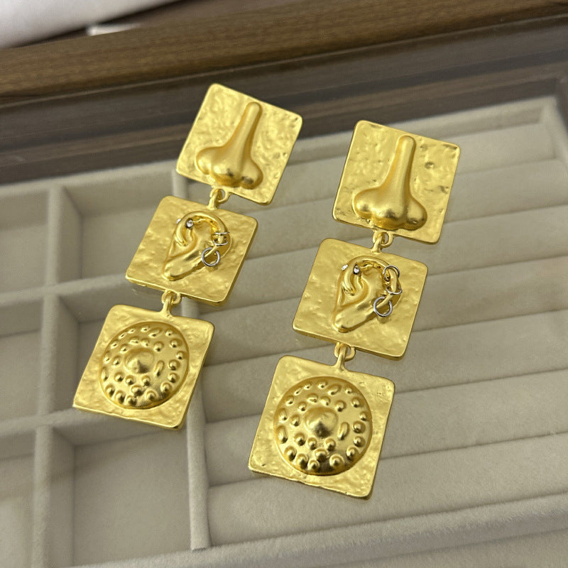Wholesale  Embossed Nose Ear Square Stitching Earrings
