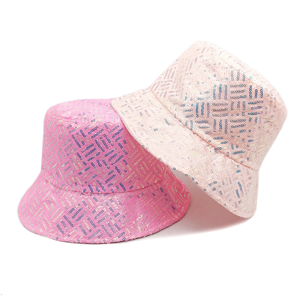 Wholesale  Sequin Grid Stripe Stage Performance Reflective Basin Hat Bucket Hat