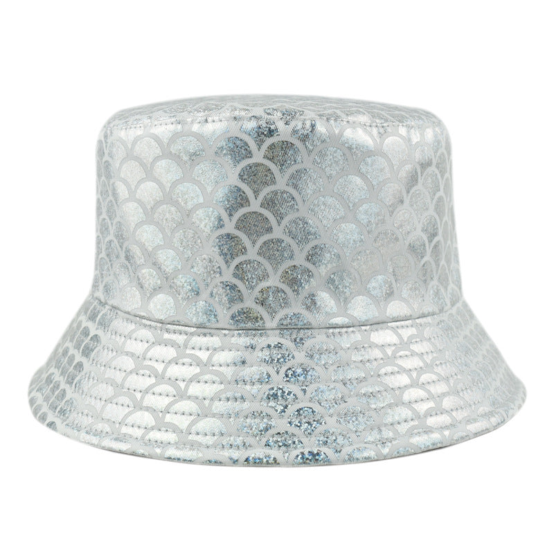Wholesale  Fashion Rainbow Colorful Gold and Silver Fish Scale Basin Hat