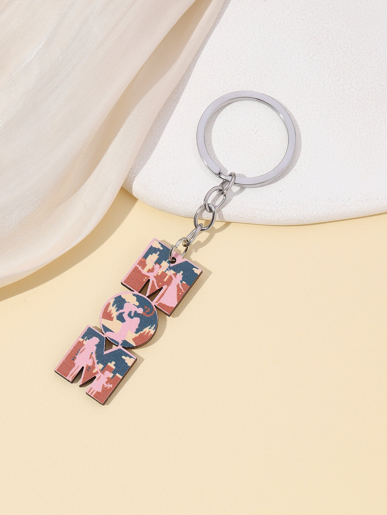 Wholesale Sunflower MOM Mother's Day Leopard Wooden Keychain ACC-KC-RongR032