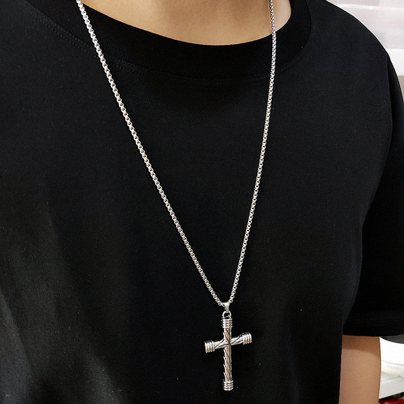 Wholesale hip hop punk twist cross necklace