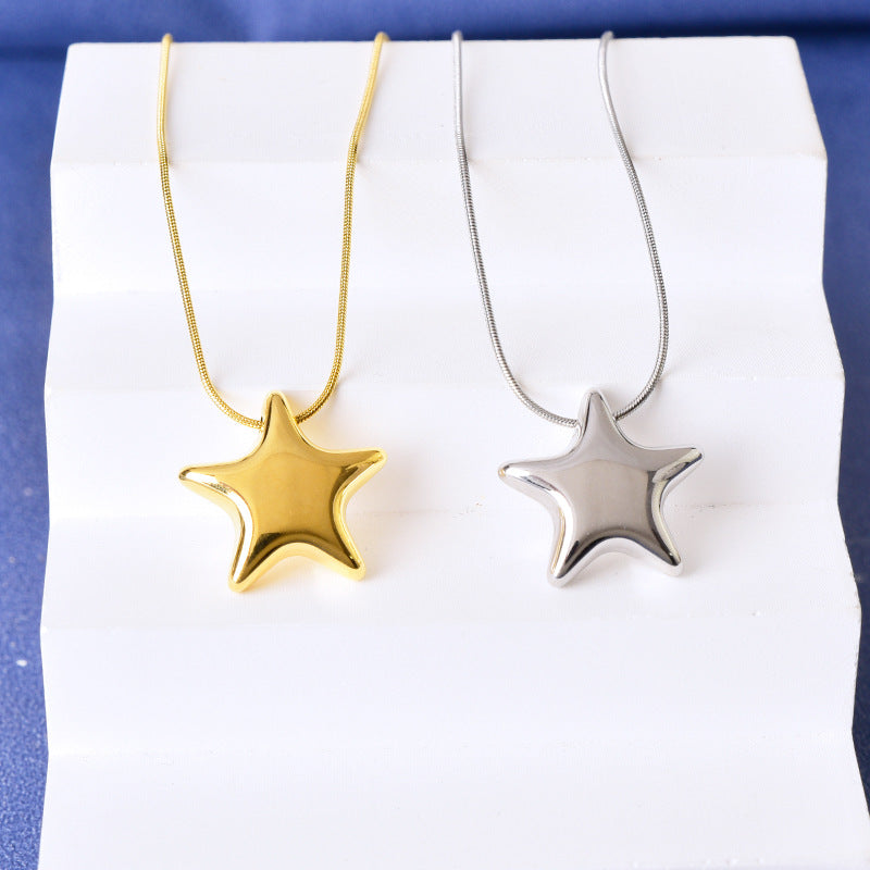 Wholesale Titanium Steel Gloss Five-pointed Star Clavicle Chain  Necklace