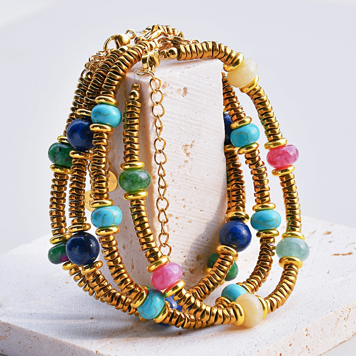 Wholesale Bohemian Vintage Gold Tone Natural Stone Bracelet ACC-BT-Youf008