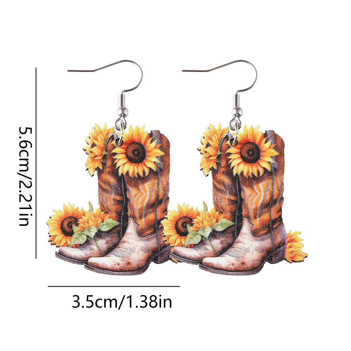 Wholesale  Western  Sunflower Flower Denim Boots Pendant Earrings