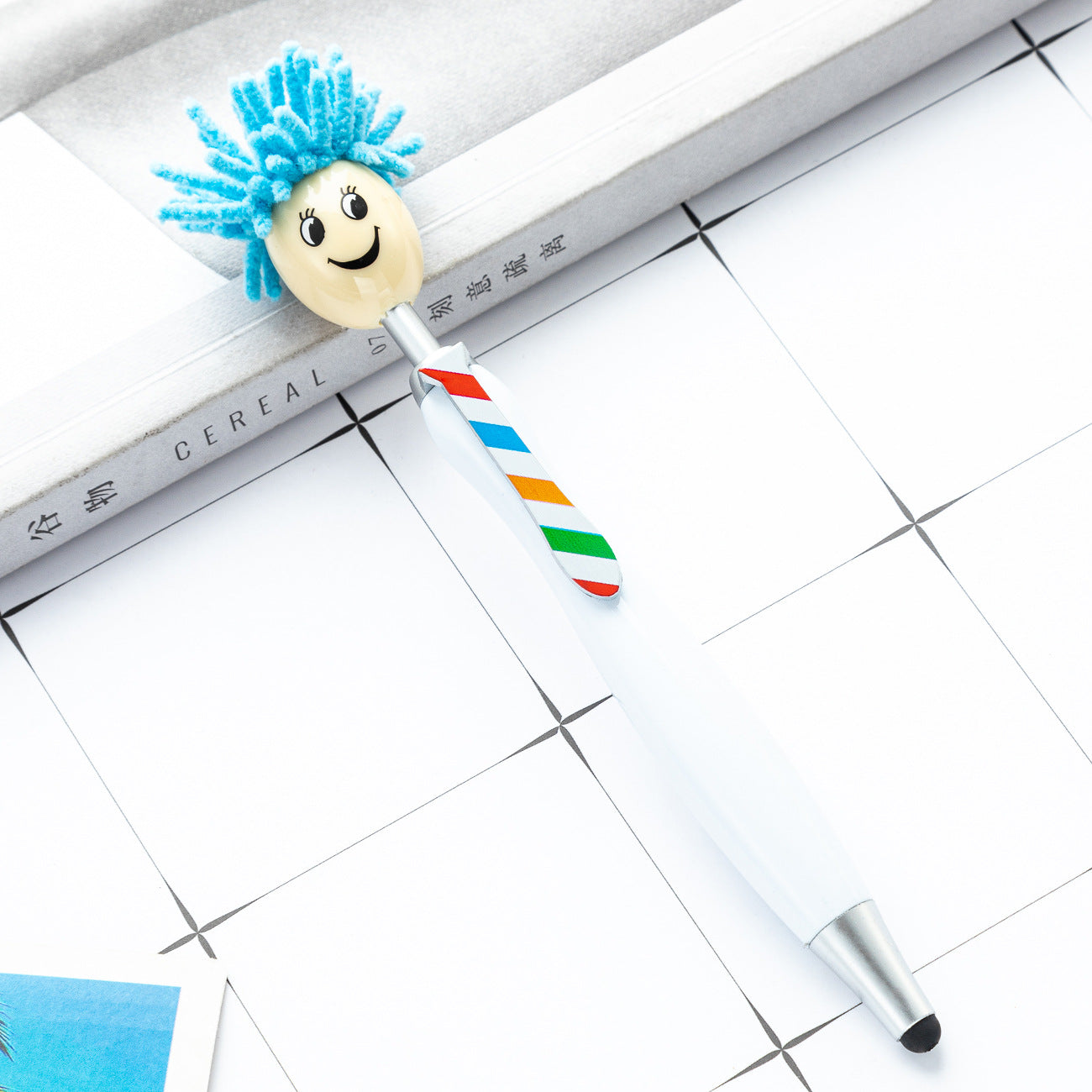 Wholesale Cute Plush Doll Head Pen Cartoon Smiling Face Touch Screen Pen Gift Plastic Pen ACC-PN-HuaH009