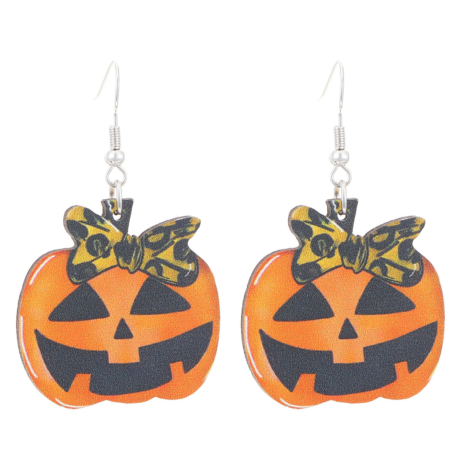 Wholesale  Gothic Western Wooden Pendant Earrings with Pumpkin Skull Print Jewelry Accessory for Resale