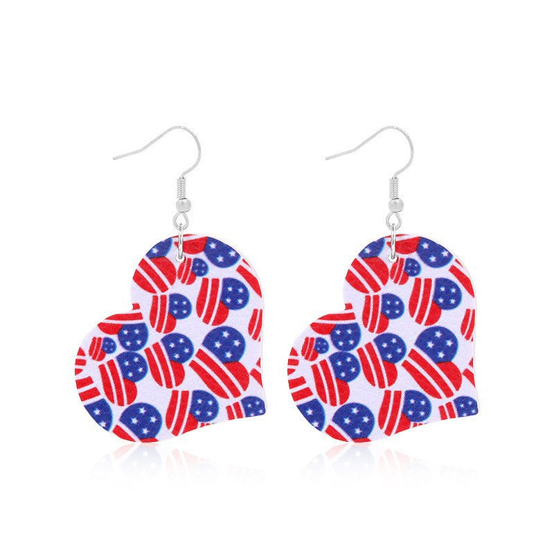 Wholesale Independence Day Five-Pointed Star Leather Heart Earrings