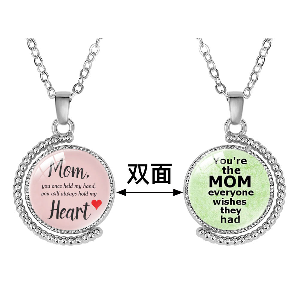 Wholesale  double-sided rotatable crystal pendant necklace mother's day necklace