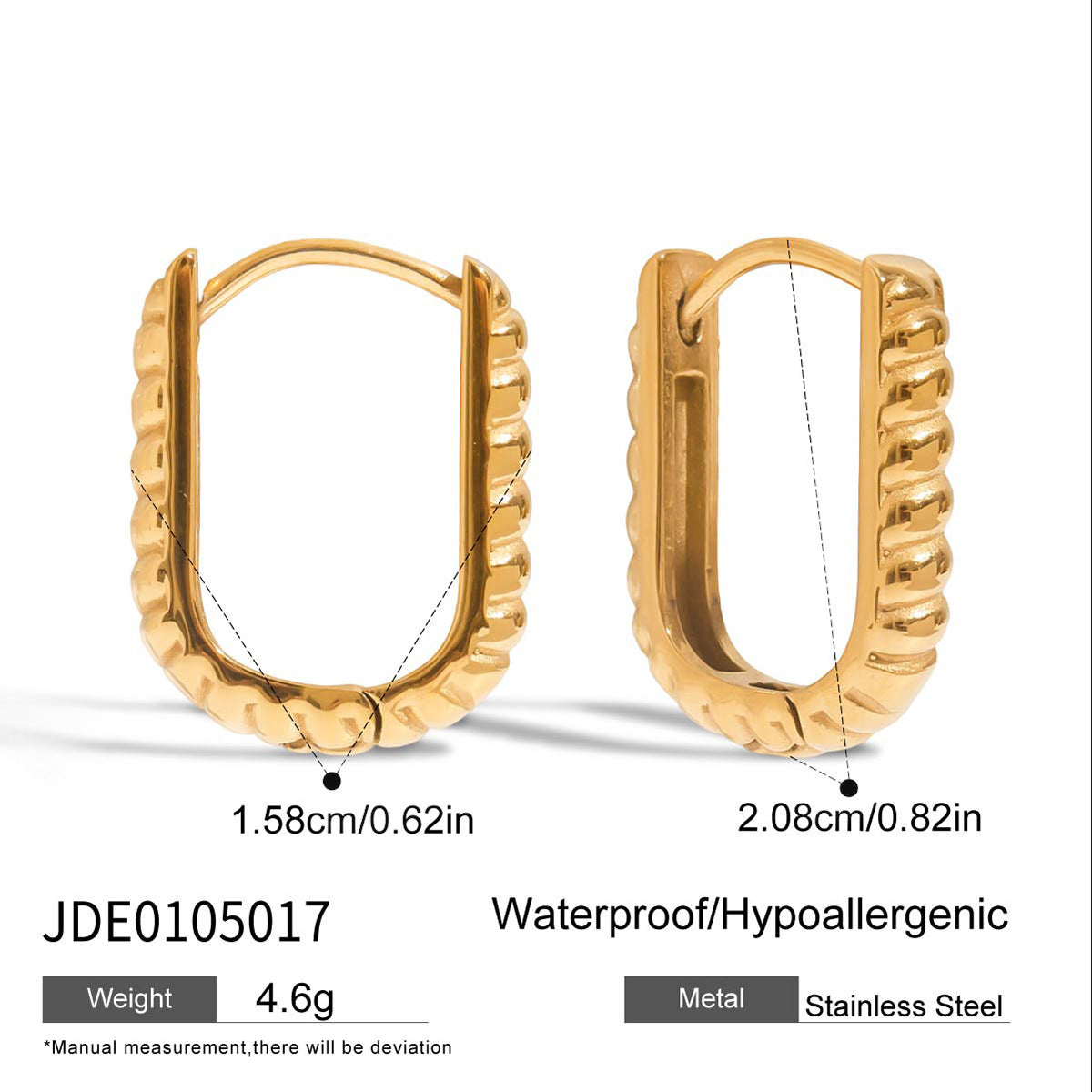 Wholesale 18K Gold Stainless Steel Threaded U-Shaped Earrings