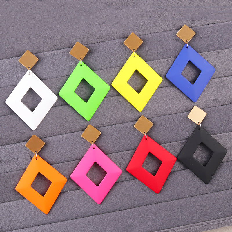 Wholesale Exaggerated  Color Hollow Geometric Diamond Acrylic Earrings