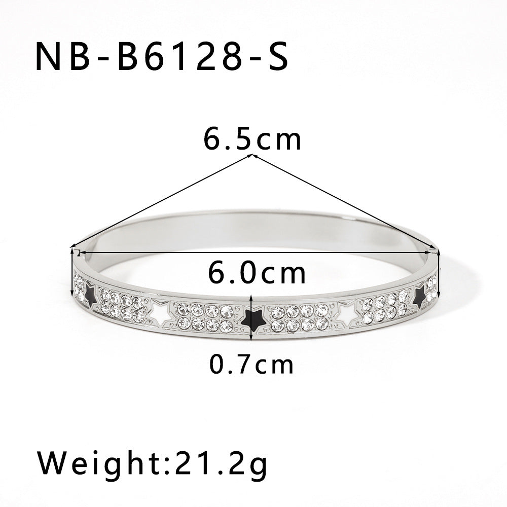 Wholesale Stainless Steel Inlaid Zircon White Shell Full Diamond 18K Gold Color Bracelet ACC-BT-XinY026