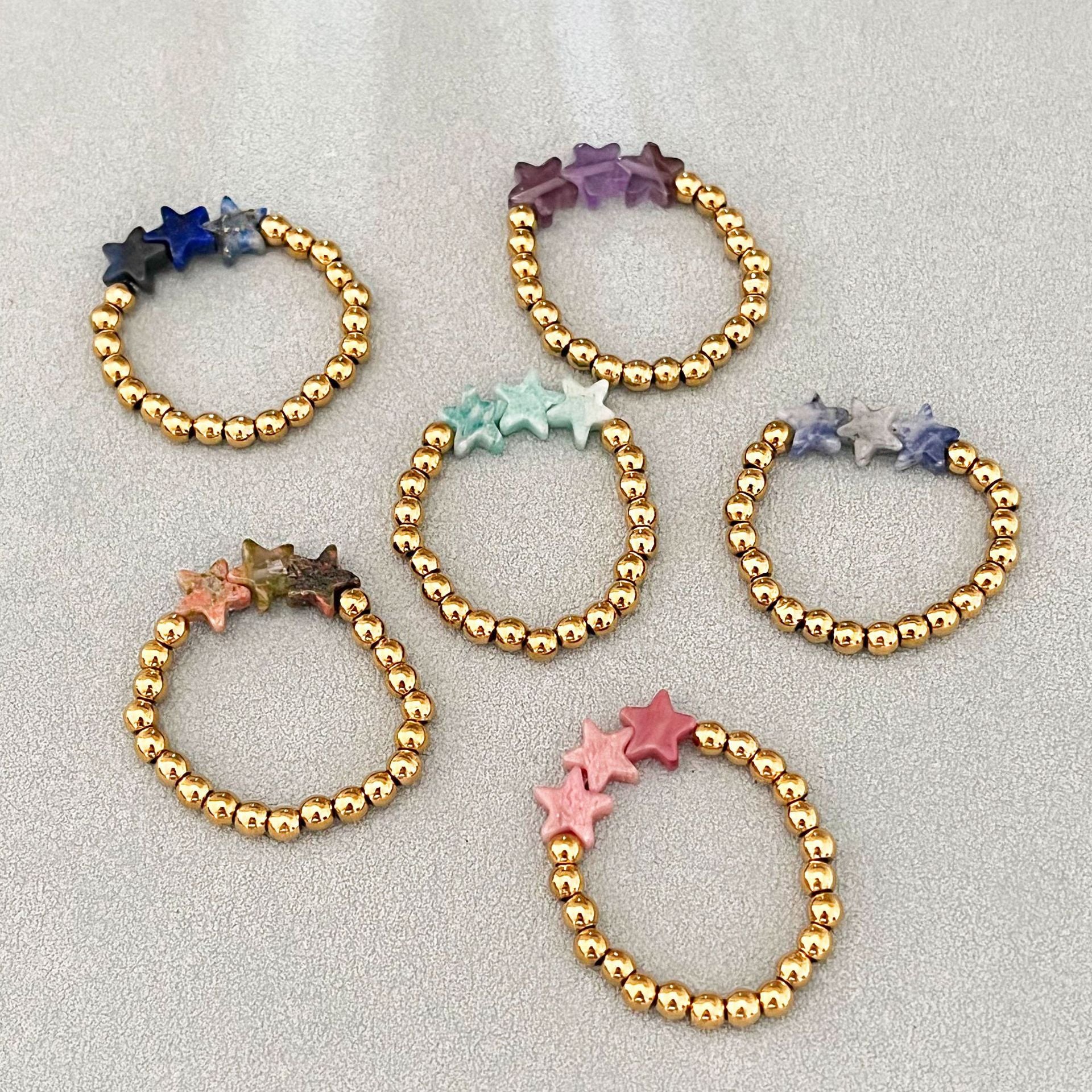 Wholesale natural stone pentagon elastic ring