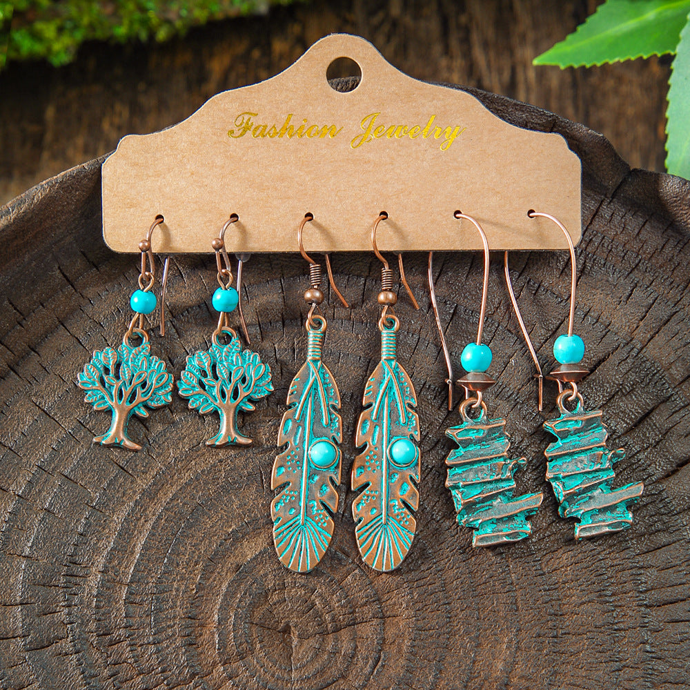 Wholesale Retro Irregular Tassel Earrings Set 3 Piece Alloy Fashion Jewelry for Boutique Resale
