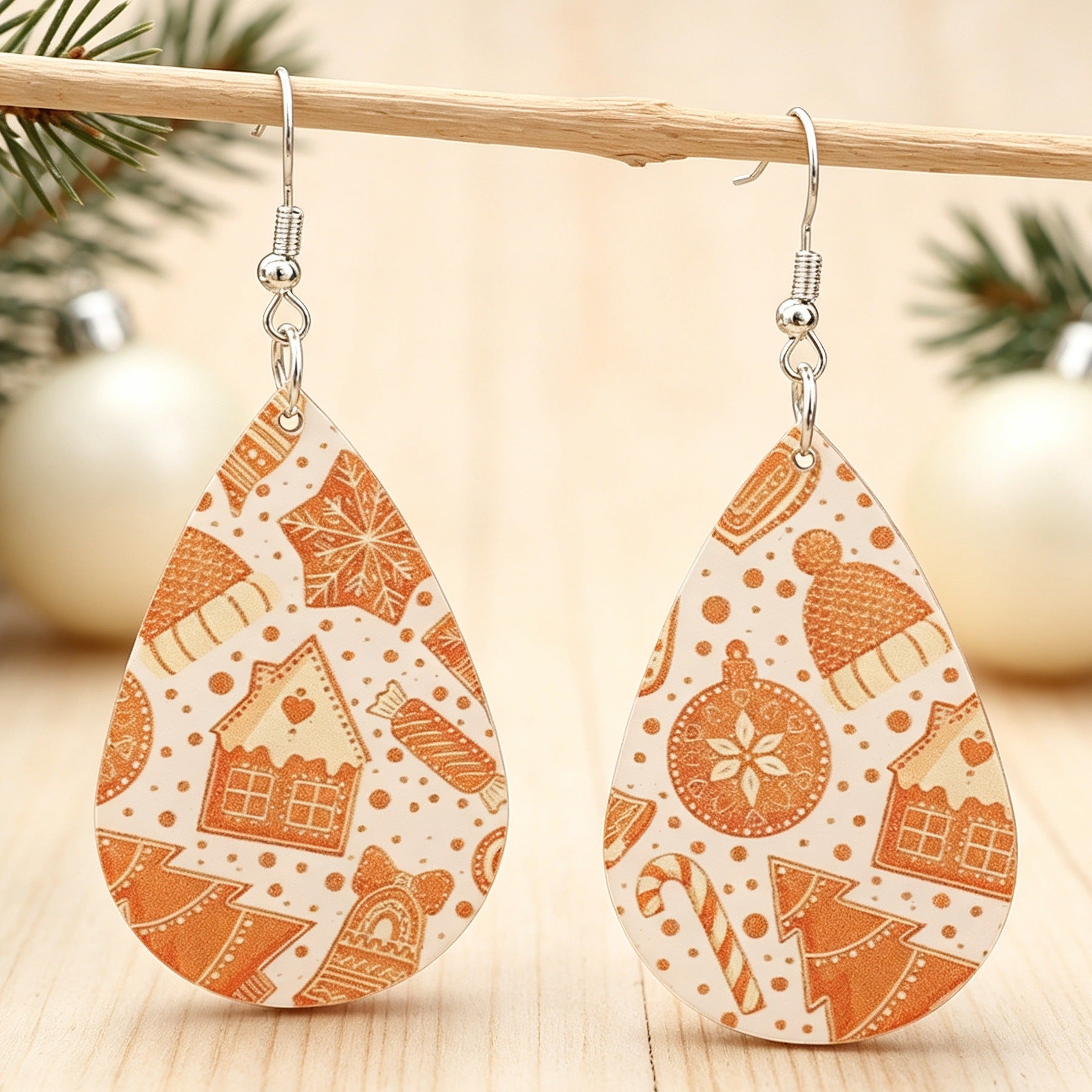 Wholesale Acrylic Christmas Gingerbread House Earrings With Candy Cane Print Holiday Jewelry Accessory For Gift And Boutique Resale