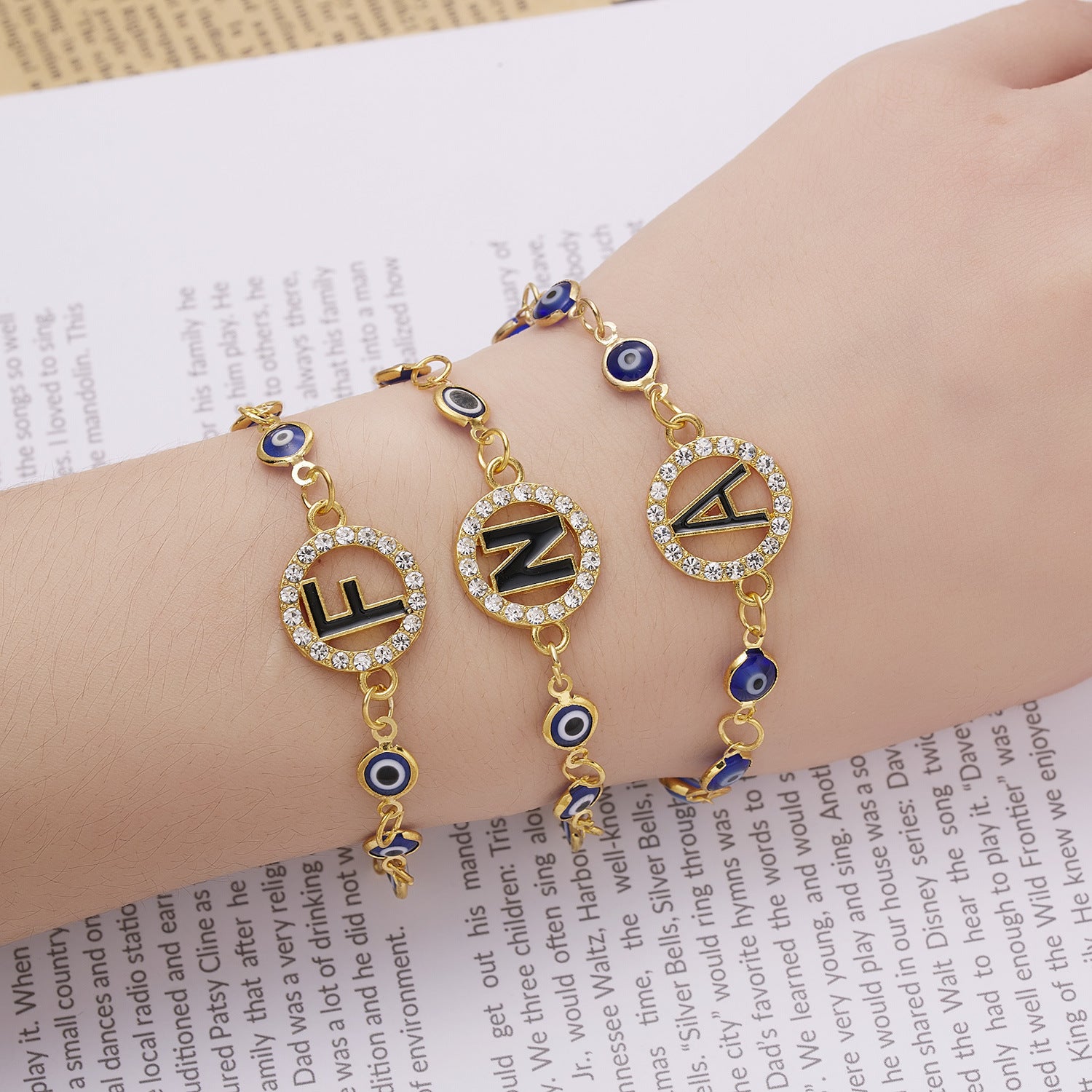 Wholesale Letter Rhinestone Blue Eyes Alloy Adjustable Bracelet