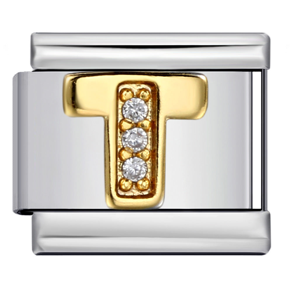 Wholesale  Italian module  stainless steel with diamond letters DIY bracelet