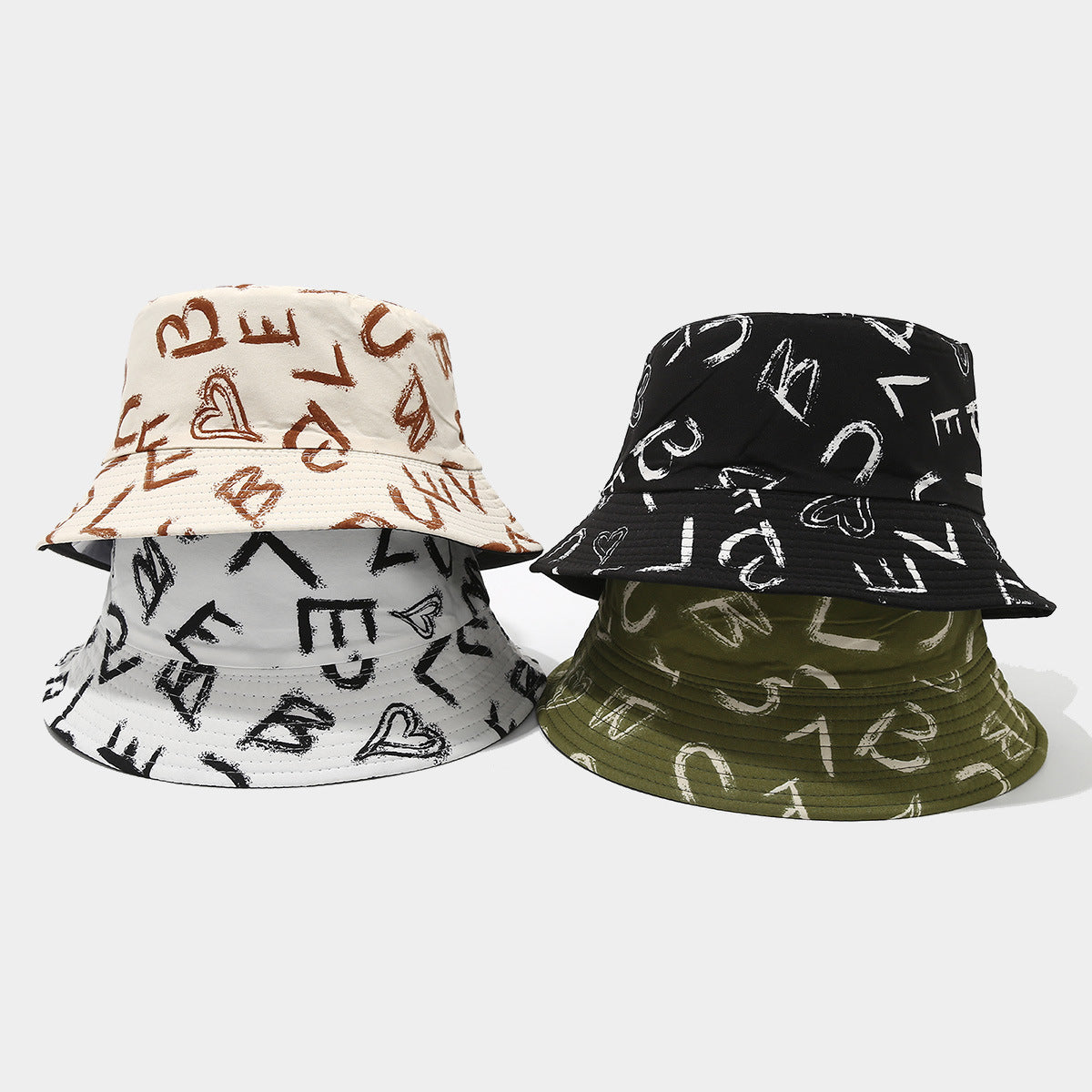 Wholesale  Graffiti Letter Double-sided Fisherman Hat Bucket Hat