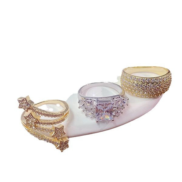 Wholesale Random Color 10pcs Micro-inlaid Zircon Ring Gold Plated Rings ACC-RS-Pabo002