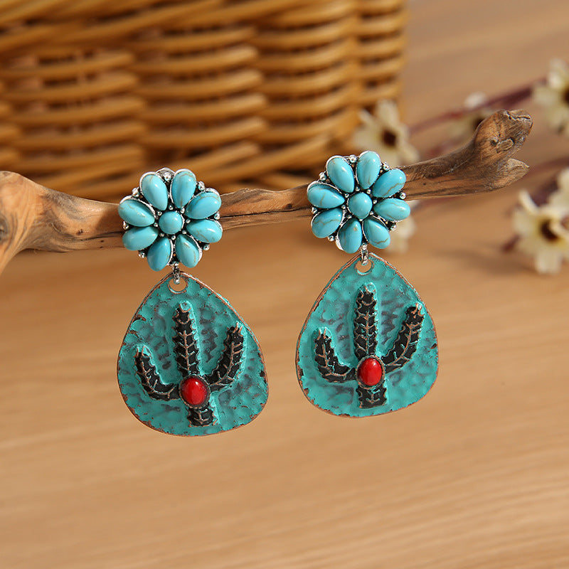 Wholesale Flower Turquoise Water Drops Red  Green Earrings