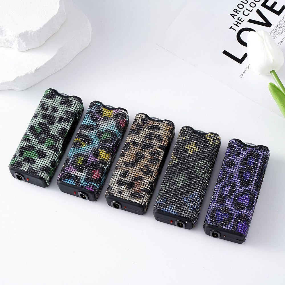 Wholesale Colorful Leopard Print Rhinestone Multifunctional Rechargeable Flashlight Keychain ACCVIP-KC-ZhiYa006