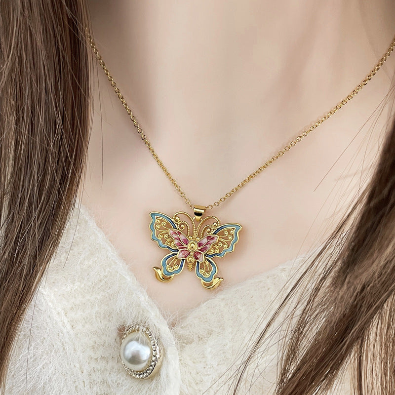 Wholesale Gold Hollow Butterfly Enamel Necklace