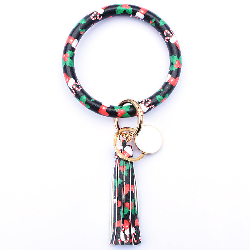 Wholesale Western Style Leopard Print Cow Print Cactus Leather Wristlet Keychain ACC-KC-QiuXue003