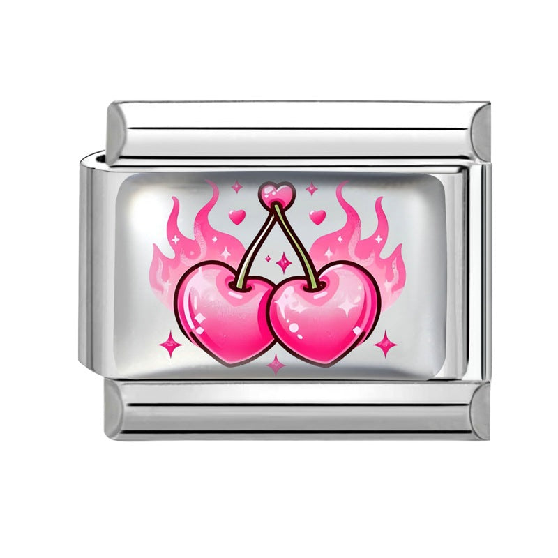 Wholesale Italian Charm Bracelet 9mm DIY Colorful Element Pink Pattern  Creative Stainless Steel Composable Bracelet