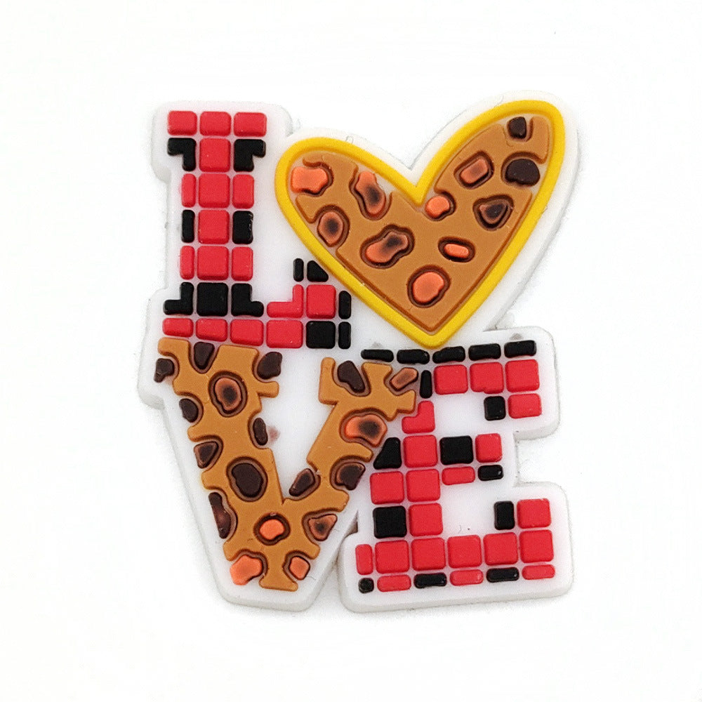 Wholesale 10pcs Leopard Print Coffee Cup Dog Claw Love PVC Soft Adhesive Hole Shoes Buckles ACC-SC-WanX002