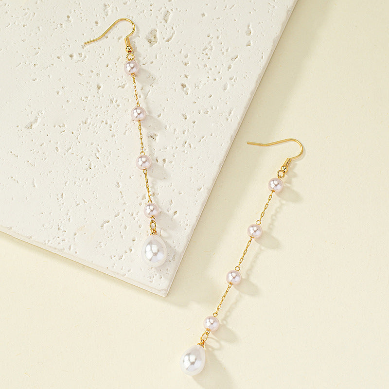 Wholesale Stylish Long Pearl Tassel Earrings Korean Retro Fairy Style For Women Party Wear Fashion Accessory Boutique Resale