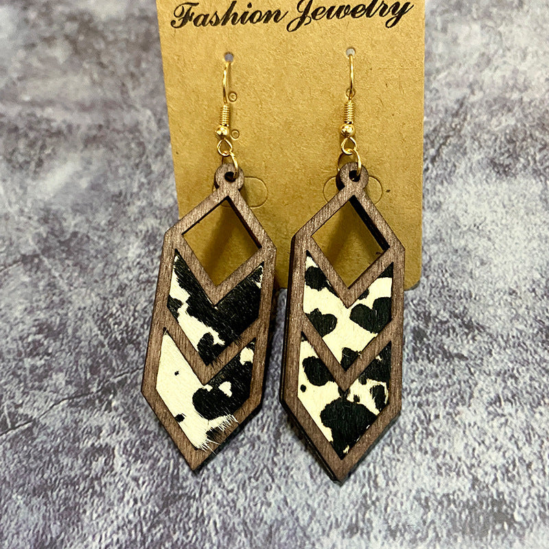 Wholesale leopard print cow pattern genuine leather earrings