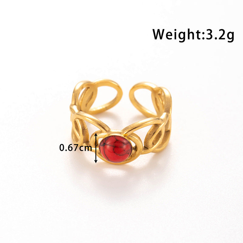 Wholesale  titanium steel light luxury   line wide  turquoise opening adjustable ring