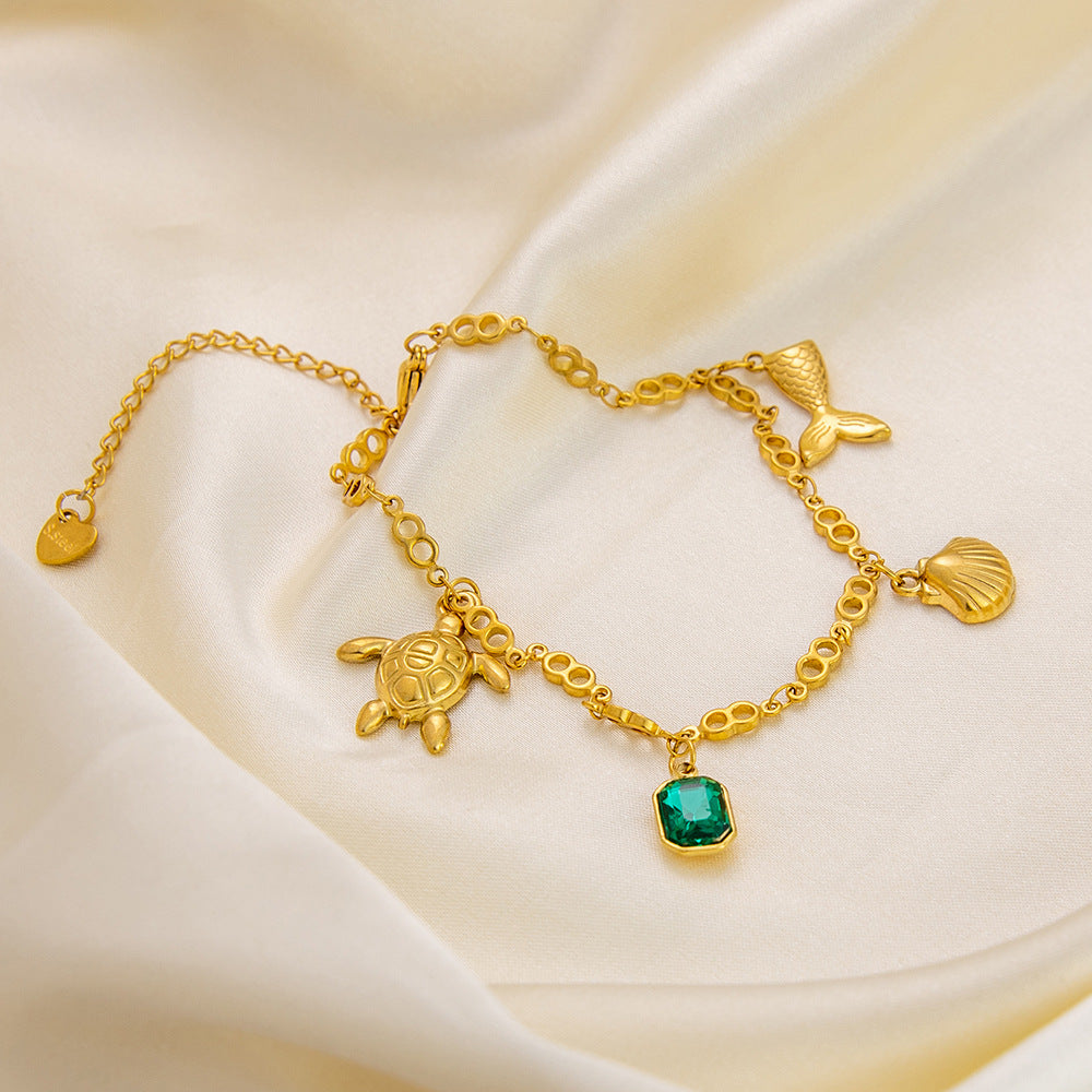 Wholesale Stainless Steel Turtle Shell Pendant 18K Gold Anklets ACC-AS-YuHui002