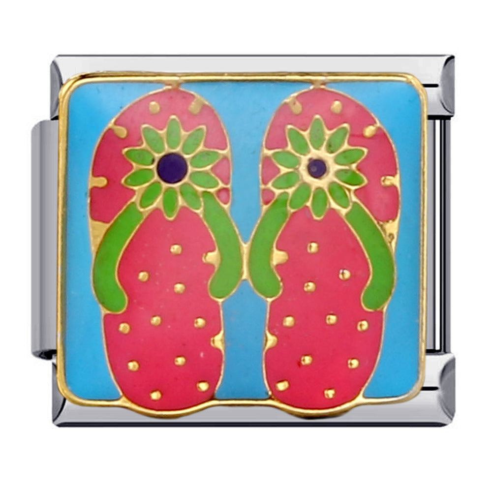 Wholesale flower series titanium steel bracelet welding pattern oil drop DIY Italian module Charms