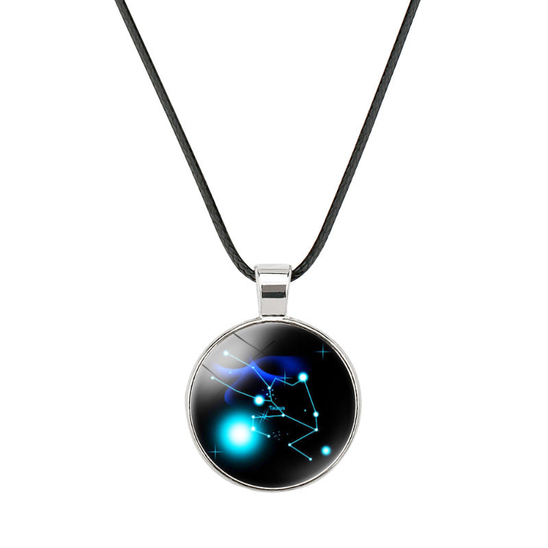 Wholesale  accessories classic twelve constellation Time gem round pendant necklace