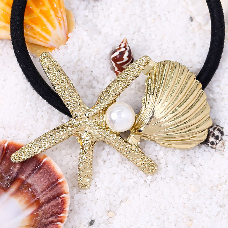 Wholesale Golden shell starfish conch hair scrunchies