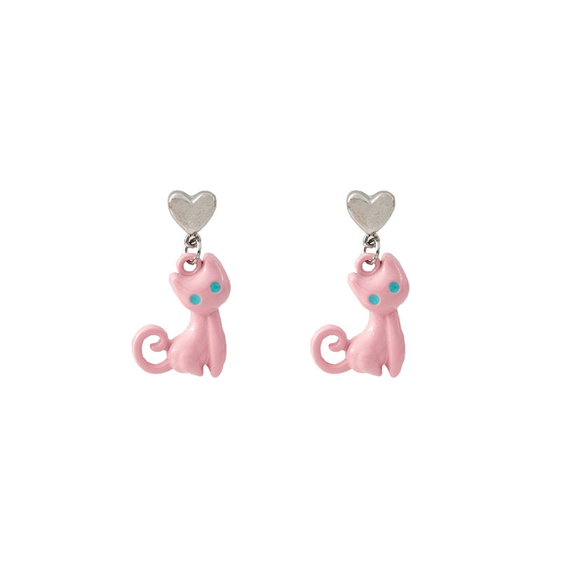 Wholesale Silver Needle Cute Small Oil Drop Cat Earrings ACC-ES-MDD055