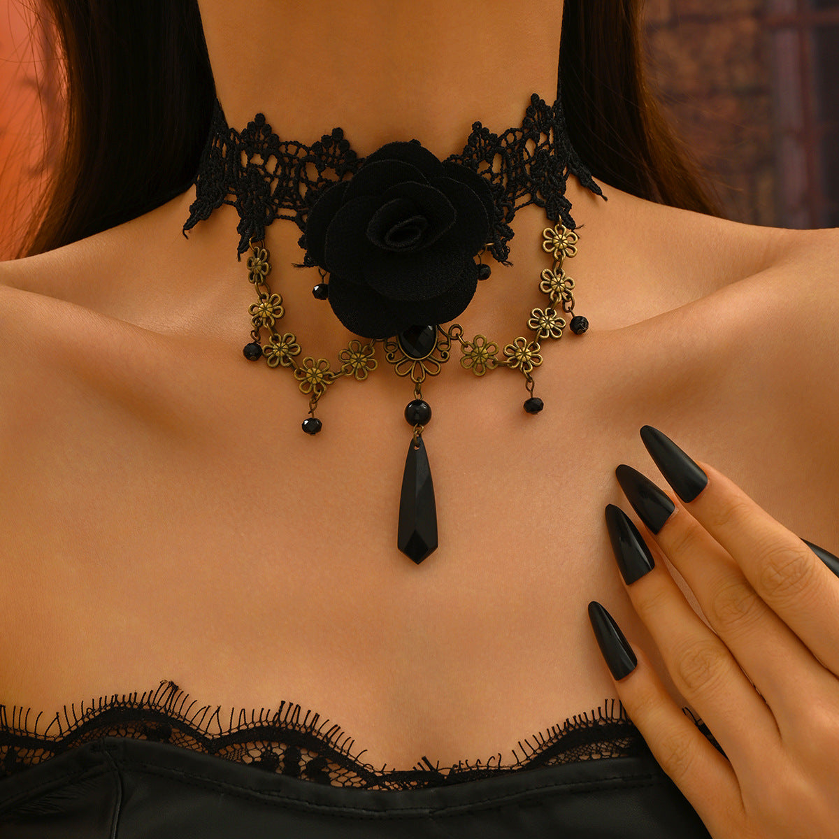 Wholesale  Retro Style  Red Rose Long Tassel Necklace