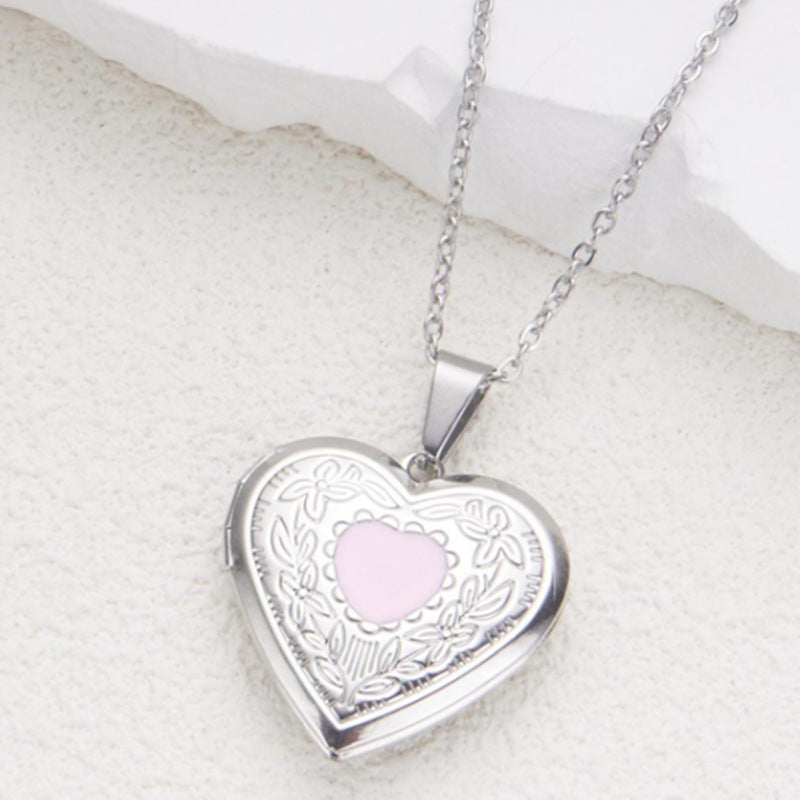Wholesale stainless steel silver gold pink dripping oil can open heart-shaped necklace