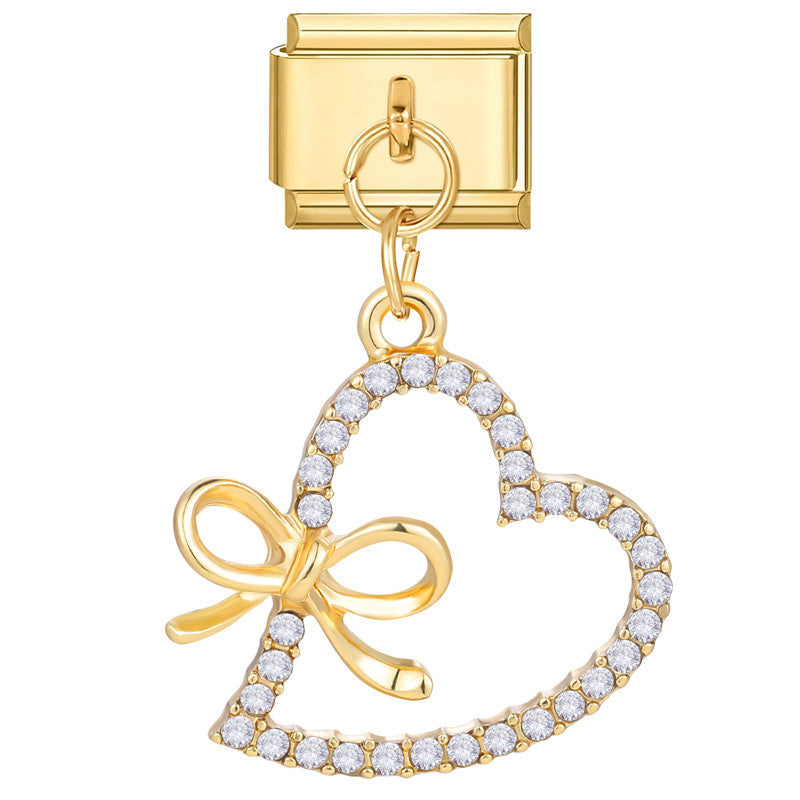 Bracelet de charme italien en gros 9 mm DIY Splicing Gold Star Heart Titanium Steel Bracelet composable