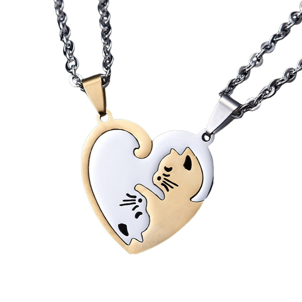 Wholesale Splicing Stainless Steel Love Black and White Cat Necklaces ACC-NE-Hanyu005