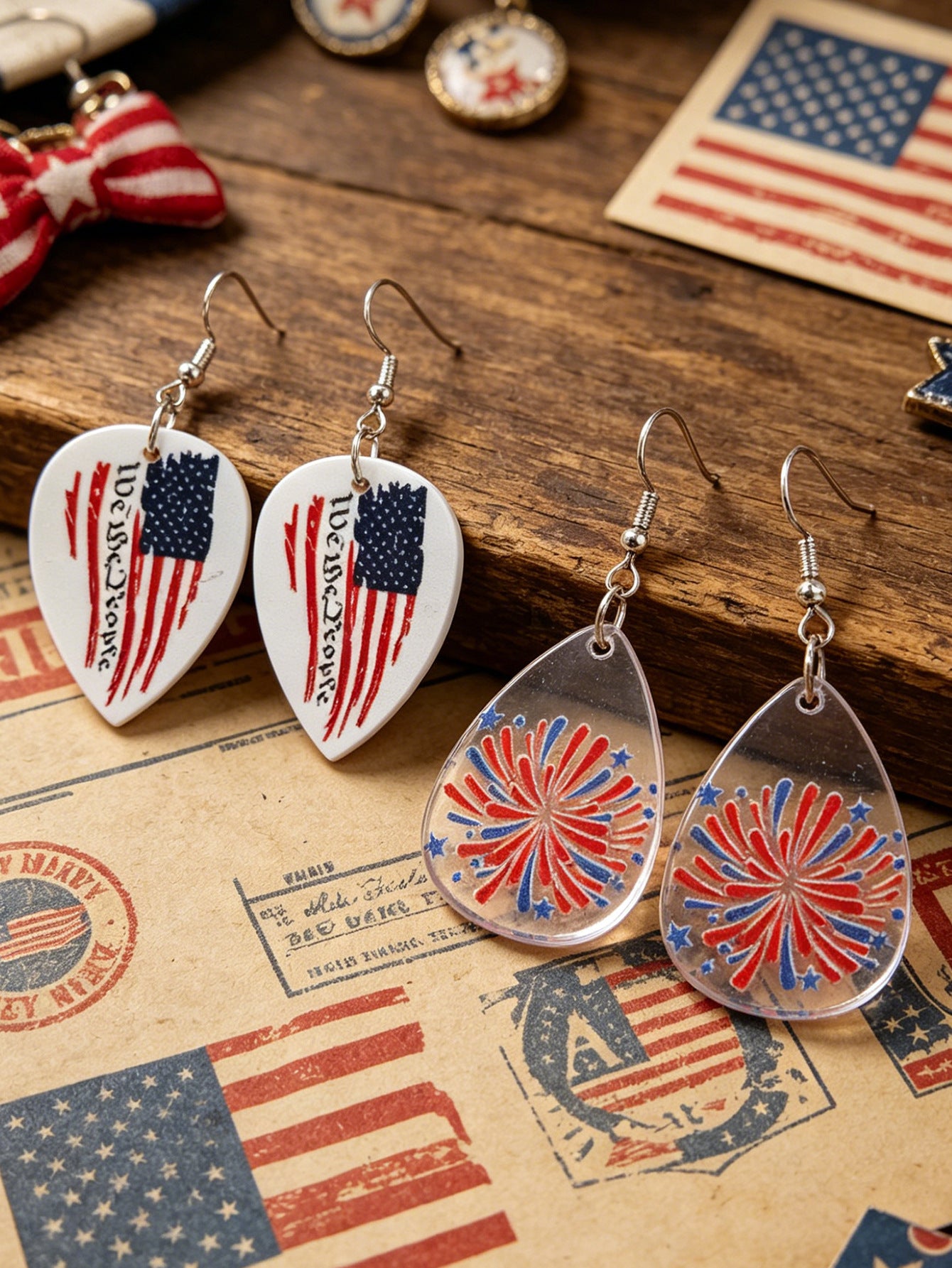 Wholesale American Flag Fireworks Acrylic Drop Earrings for Women Party Fashion Accessory