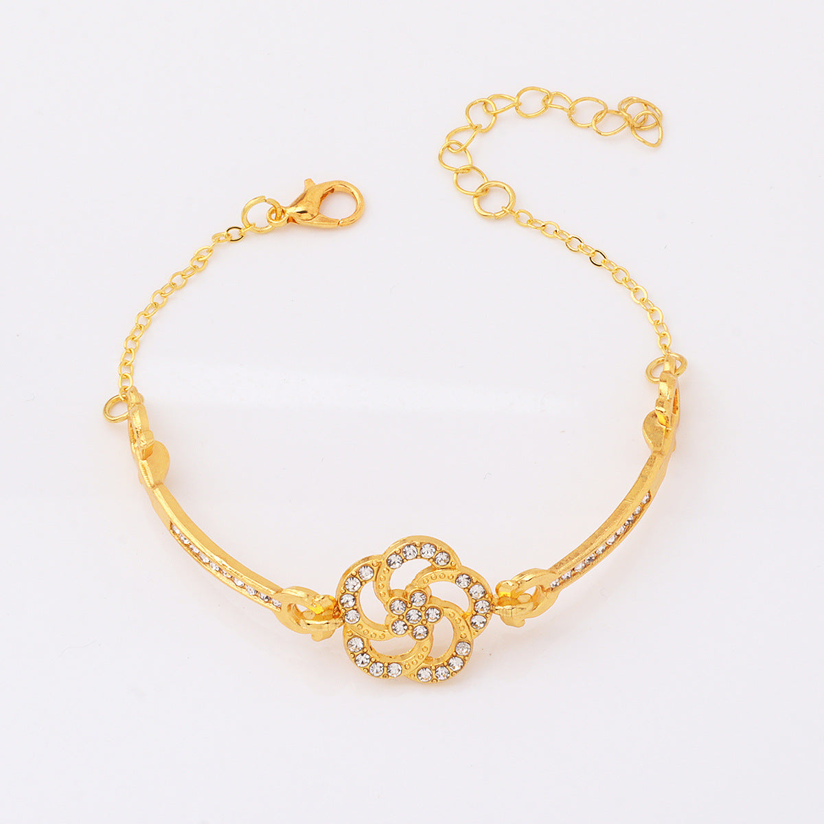 Wholesale Trendy Four-Leaf Clover Crystal Women' s Bracelet Gold Alloy Electroplated Jewelry Accessory ACCVIP